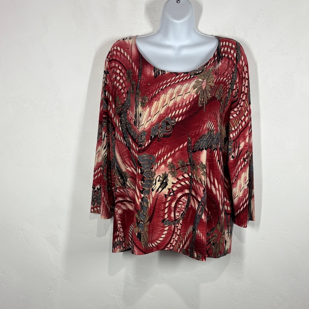 Dressbarn Elegant Red Patterned Women's Top size 2X